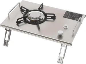 Camping Stove Small Tabletop Portable Gas Stove with Adjustable Burners Stainless Steel Foldable Table IGT Stove Propane Burners for Outdoor Cooking (Silver)