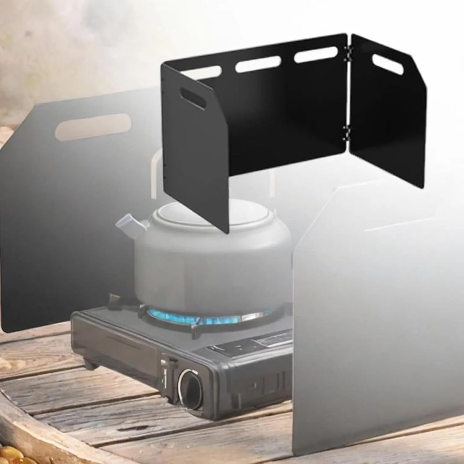 Camping Stove Windshield Outdoor Stove Windscreen Foldable Reusable Compact with Bag Zinc Alloy Plates for Backpacking BBQ, 41x24.8x25cm