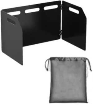 Camping Stove Windshield Outdoor Stove Windscreen Foldable Reusable Compact with Bag Zinc Alloy Plates for Backpacking BBQ, 41x24.8x25cm