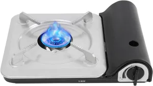 Camping Stove with Portable Case, BBQ Grill Butane Camping Stove, 3500W Portable Camping Stove for Camping Trips, Gatherings, Grilling, Cooking Noodles, Boiling Water, Black