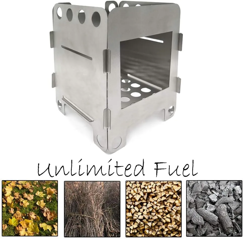 Camping Stove Wood Burning Stoves Portable Backpacking Stove Stainless Steel Alcohol Stove for Outdoor Camping Hiking Backpacking Picnic BBQ, Large (6.9"L x 6.9"W x 8.5"H)