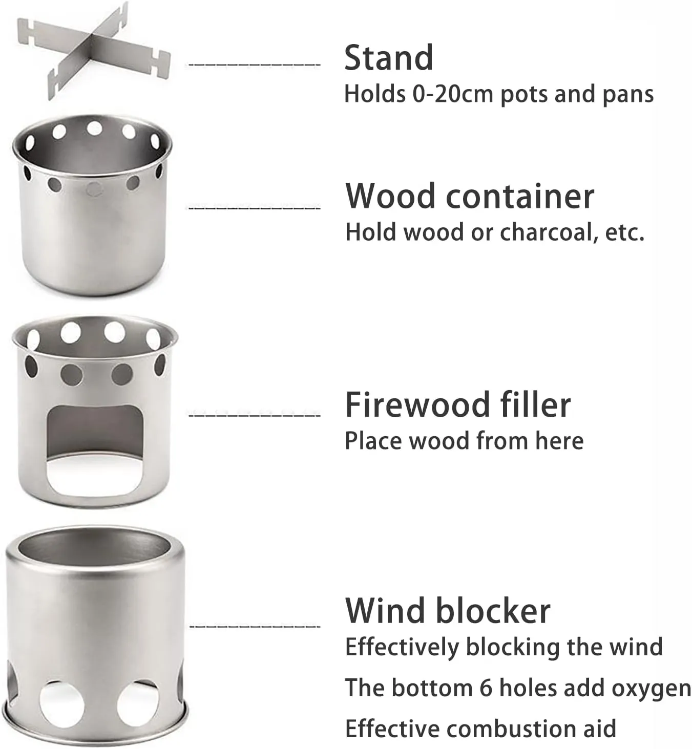 Camping Stove Wood Mini Camping Stove Solo Stoves Stainless Steel Backpacking Wood Stove Portable Small Burning Stoves Fire for Picnic BBQ Camp Hiking
