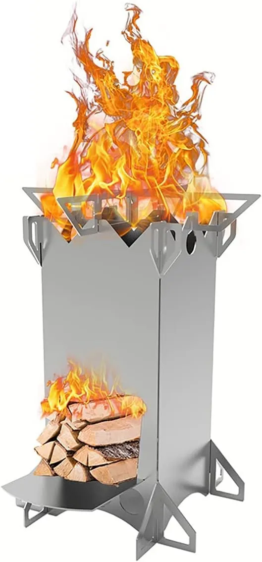 Camping Stove,Lightweight Portable Wood Burning Stove， Folding Stainless Steel Rocket Stove, Mini Mult Fuel Camp Stove,for Outdoor Hiking Backpacking Traveling Picnic