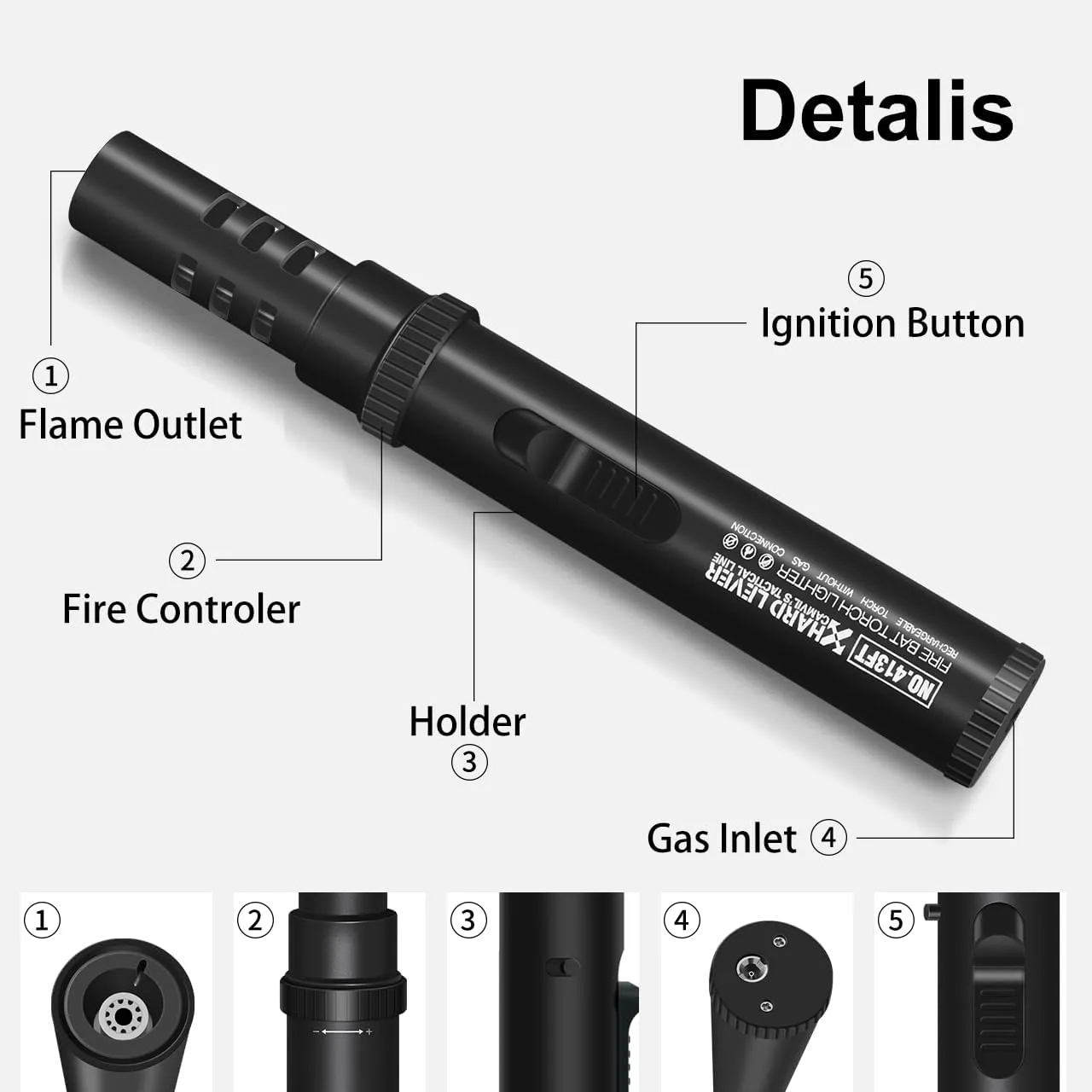 Camping Torch Lighter, Windproof Bright Fire Lighter with Safety Lock, Refillable Straight Flame Lighter with Adjustable Jet Flame for Tactical Outdoor Hiking Candles Kitchen BBQ Campfires (Black)
