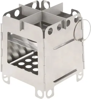 Camping Wood Stove Folding Wood Burning Stove Stainless Steel Pocket Stove Outdoor Cooking Picnic for Camping Cooking (Color : Silver Size : One Size) (Silver One Size)