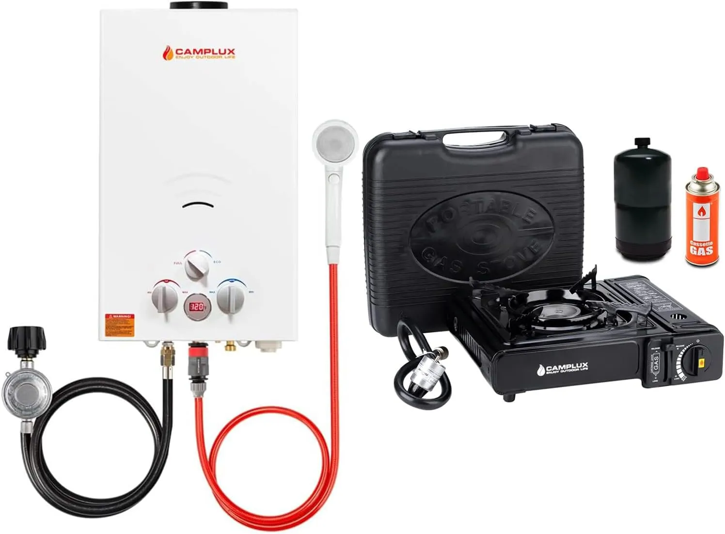 CAMPLUX Outdoor Adventure Combo | Portable Water Heater and Dual Fuel Propane & Butane Stove