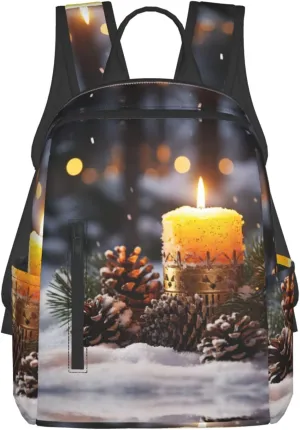 Candle Winter Snow Fir Tree Leaves print Simple lightweight casual backpack travel bag backpack for men and women