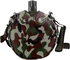 Canteen 5x7x2 Leakproof Stainless Steel Canteen with Camouflage Cover & Strap, Portable Multi-Functional Water Bottle for Outdoor Camping Hiking, 550ML