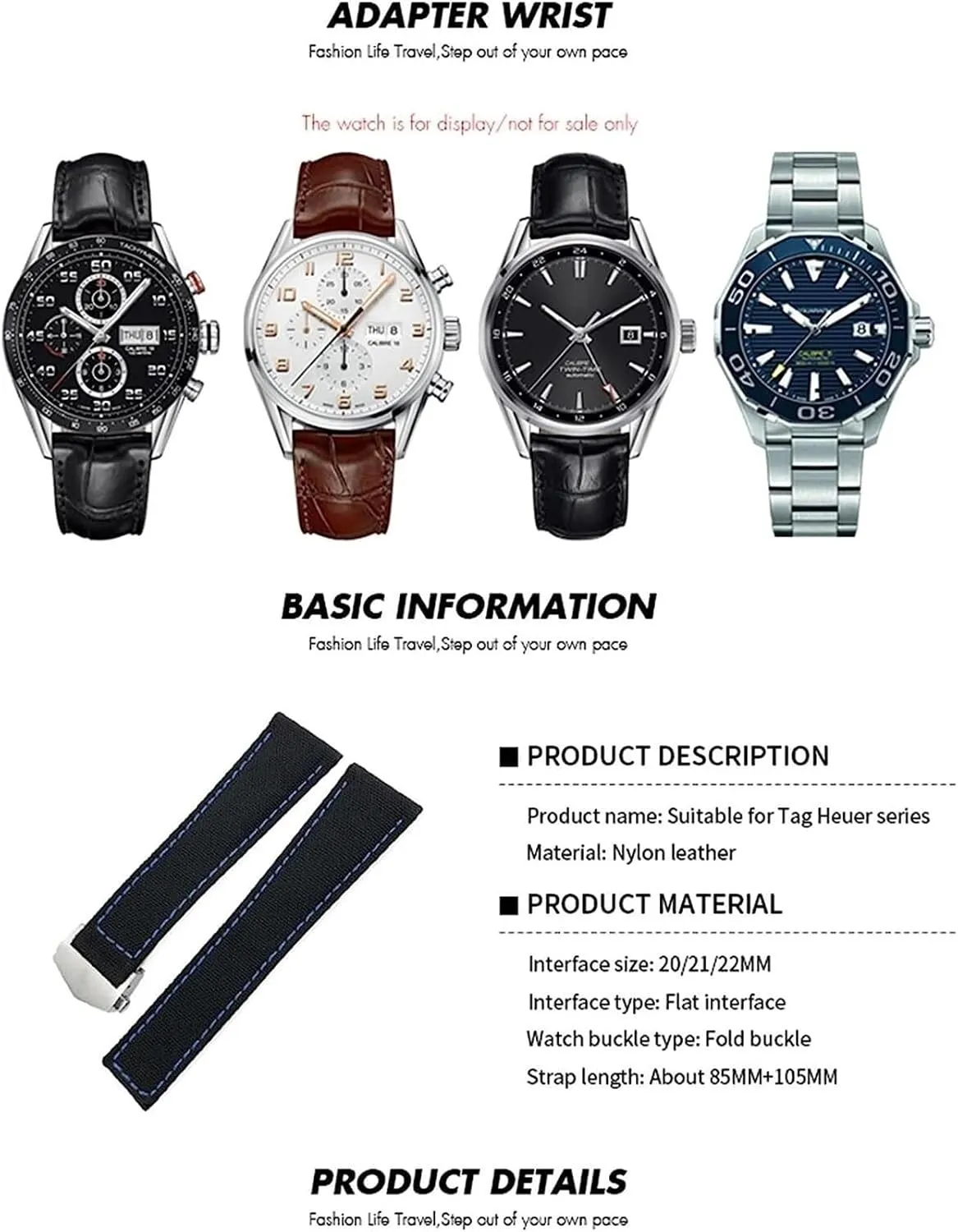 Canvas Nylon Leather Watch Strap For Tag Heuer CARRERA AQUARACER Watch Bracelets with Fold Buckle 20mm 22mm