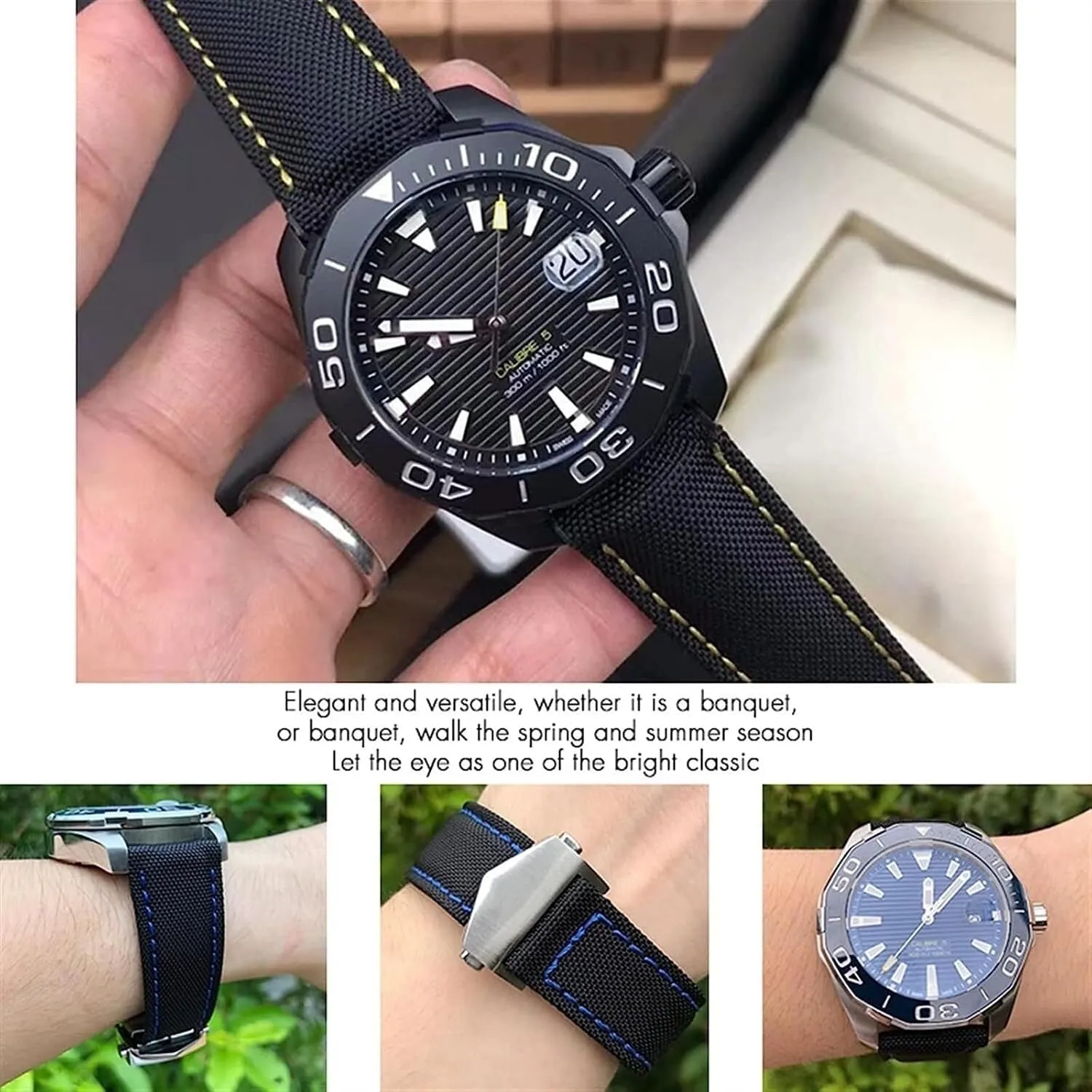 Canvas Nylon Leather Watch Strap For Tag Heuer CARRERA AQUARACER Watch Bracelets with Fold Buckle 20mm 22mm