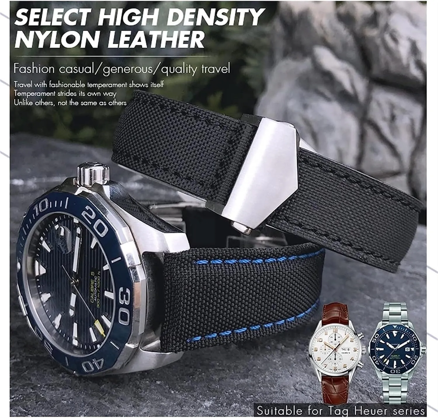 Canvas Nylon Leather Watch Strap For Tag Heuer CARRERA AQUARACER Watch Bracelets with Fold Buckle 20mm 22mm