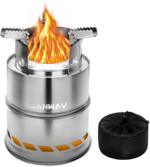 CANWAY Camping Stove, Wood Stove/Backpacking Survival Stove, Windproof Anti-Slip Portable Stainless Steel Wood Burning Stove with Nylon Carry Bag for Outdoor Backpacking Hiking Traveling Picnic BBQ