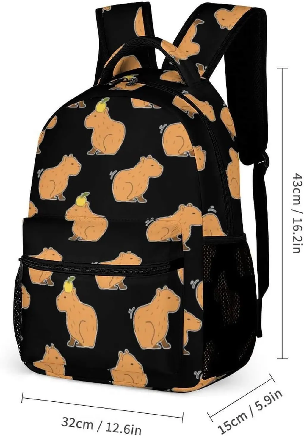 Capybara Backpack for Kids Girls Boys School, 16 Inches Cute Capybara Theme Bookbag, Adjustable, Lightweight, Large Capacity, Colorful Capybara Backpack for School