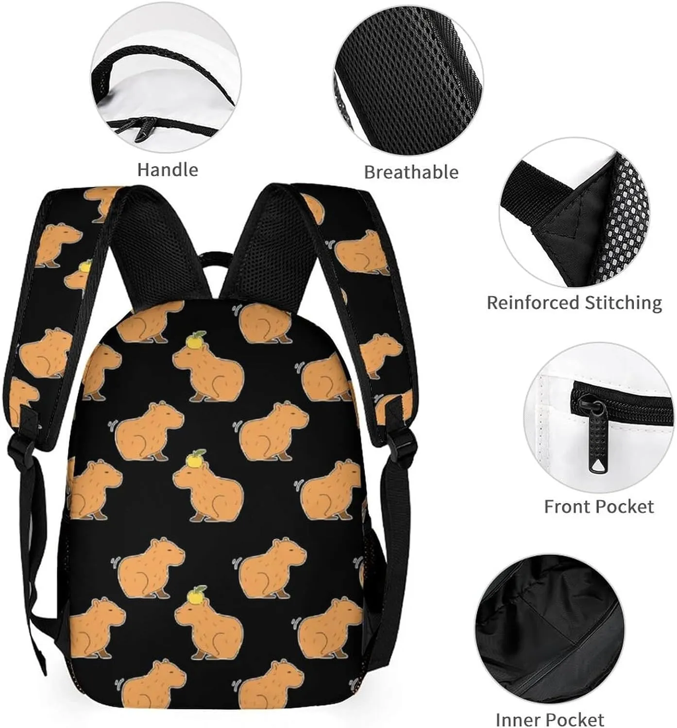Capybara Backpack for Kids Girls Boys School, 16 Inches Cute Capybara Theme Bookbag, Adjustable, Lightweight, Large Capacity, Colorful Capybara Backpack for School