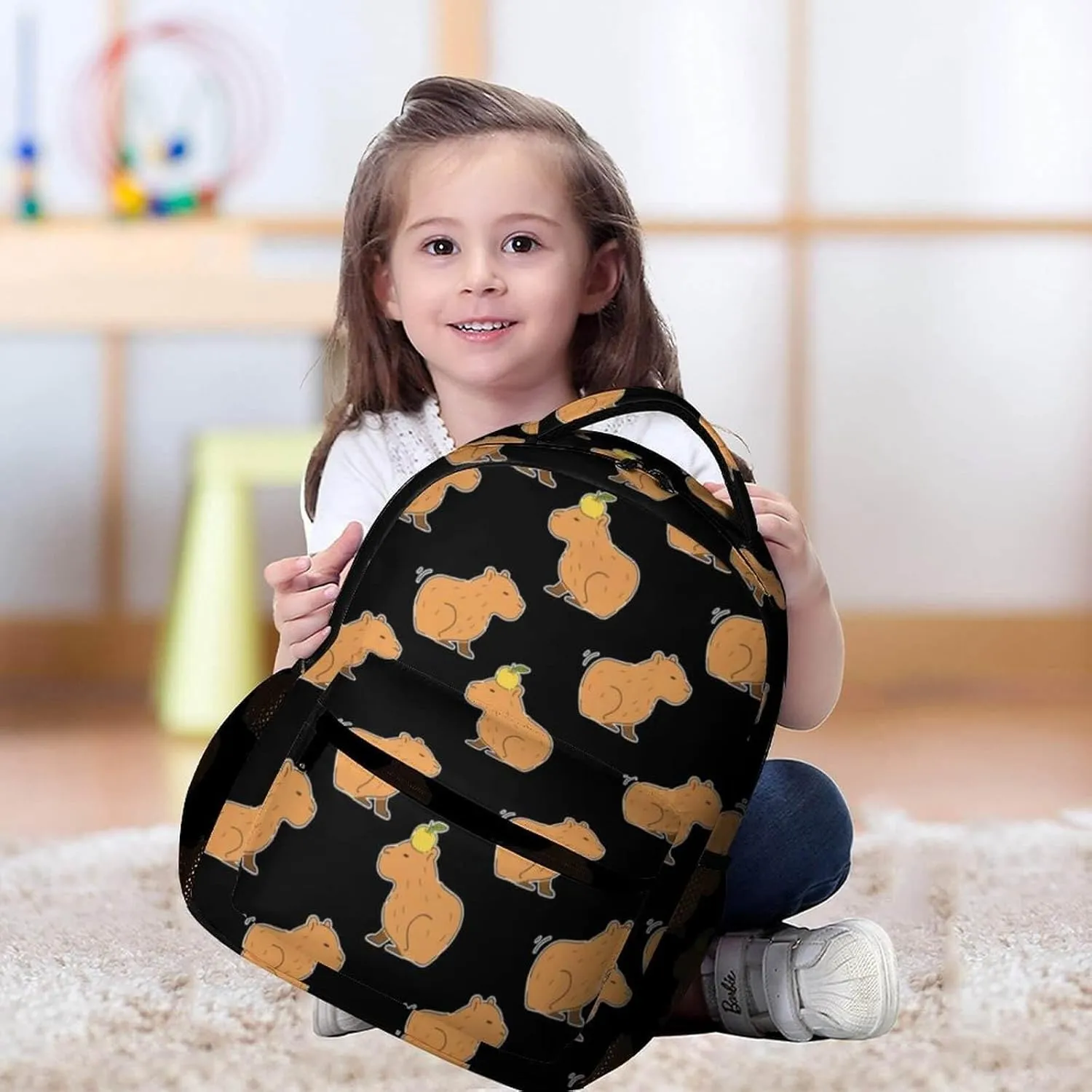 Capybara Backpack for Kids Girls Boys School, 16 Inches Cute Capybara Theme Bookbag, Adjustable, Lightweight, Large Capacity, Colorful Capybara Backpack for School
