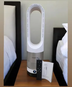Caram Air Bladeless Fan, 22"" Tower Fan with Touch and Remote, Quiet Operation, 8 Speeds, Timer, 90° Oscillating, LED Display, Easy to Clean for Bedroom, Living Room, Office. (Silver   White)