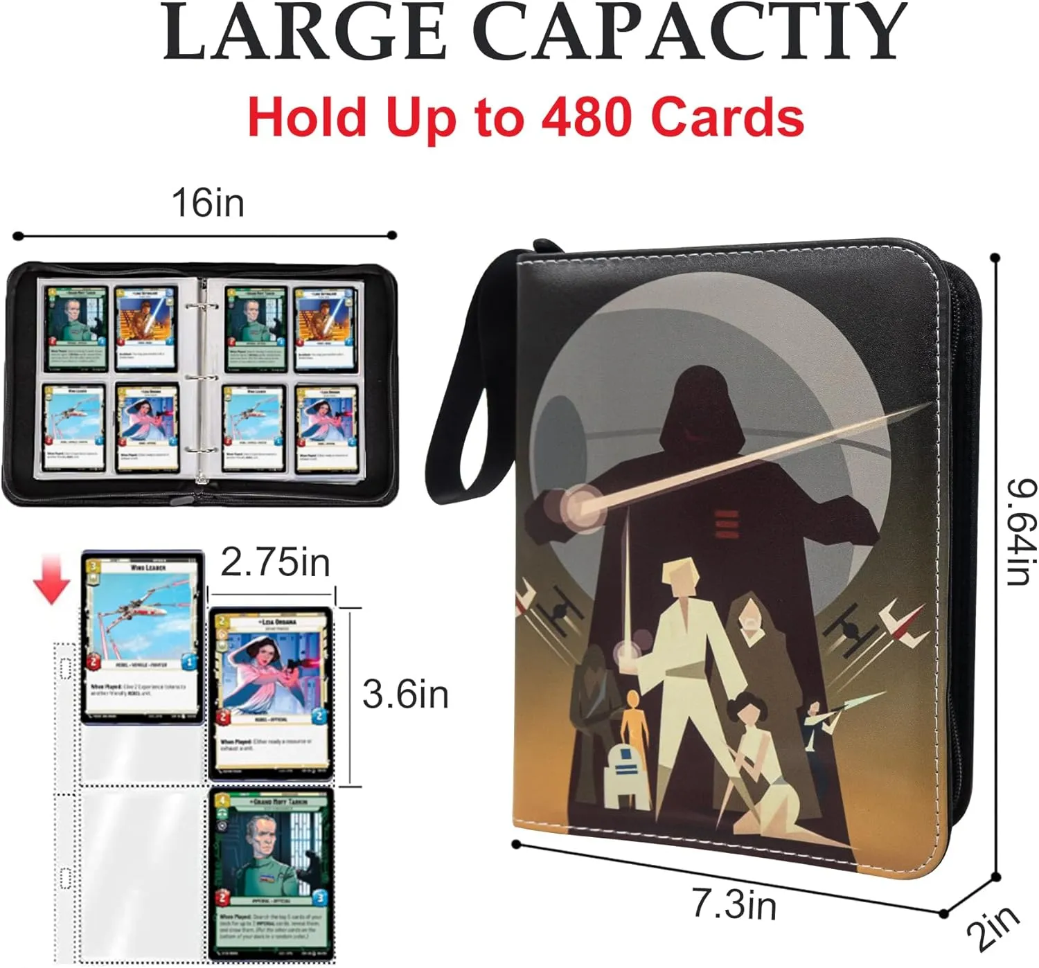 Card Binder for Trading Cards,4 Pocket with 50 Sleeves up to 400 Cards,Waterproof Card Storage Bag with Sleeves for Playing Game Cards