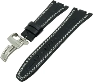 CAREG Compatible With Audemars 28 Mm Black Brown/Red White Line Genuine Leather Strap Clasp Compatible With AP Watch Band And Tool Durable