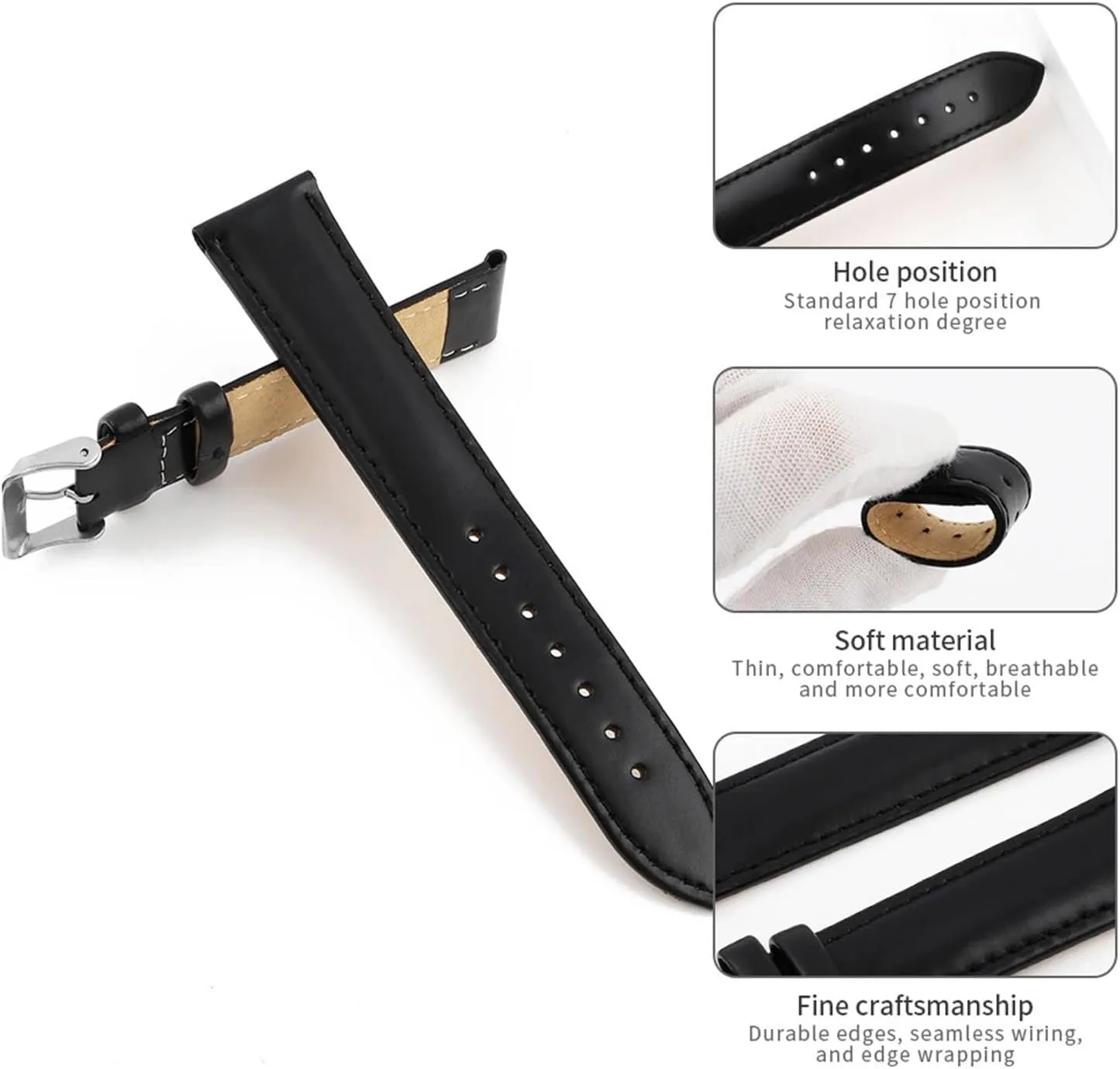 CAREG Leather Watch Band Strap Steel Pin Buckle Black Brown Red Wrist Belt Bracelet 20mm Fit For Men Women Watch Accessories Durable