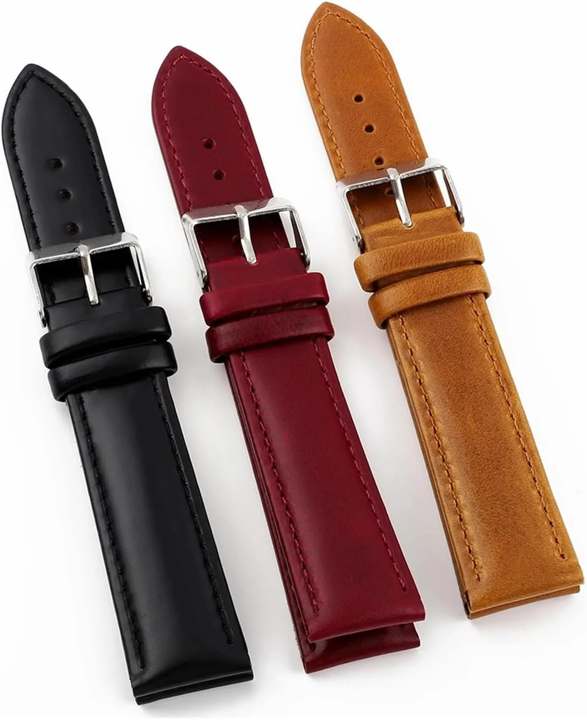 CAREG Leather Watch Band Strap Steel Pin Buckle Black Brown Red Wrist Belt Bracelet 20mm Fit For Men Women Watch Accessories Durable