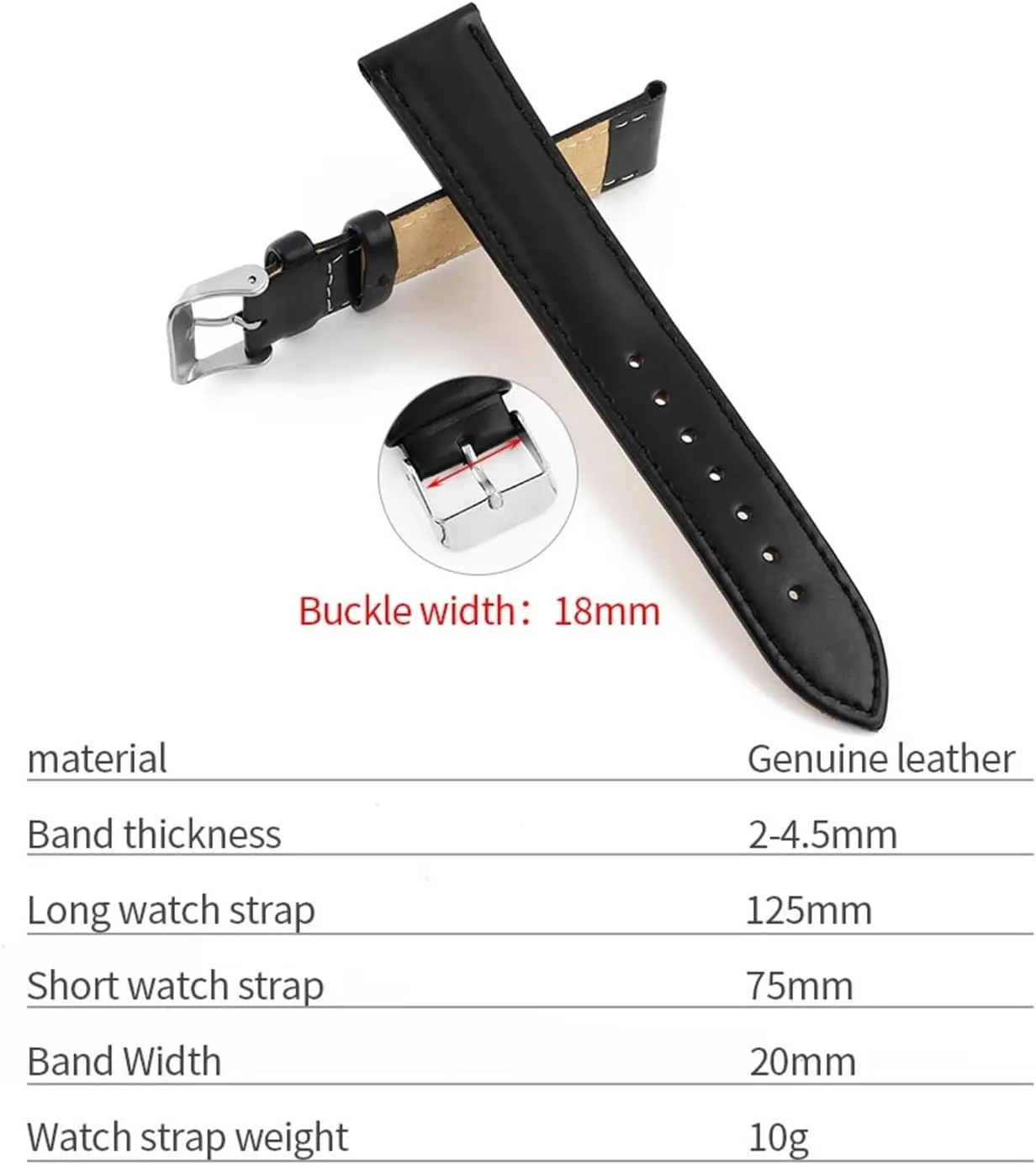 CAREG Leather Watch Band Strap Steel Pin Buckle Black Brown Red Wrist Belt Bracelet 20mm Fit For Men Women Watch Accessories Durable