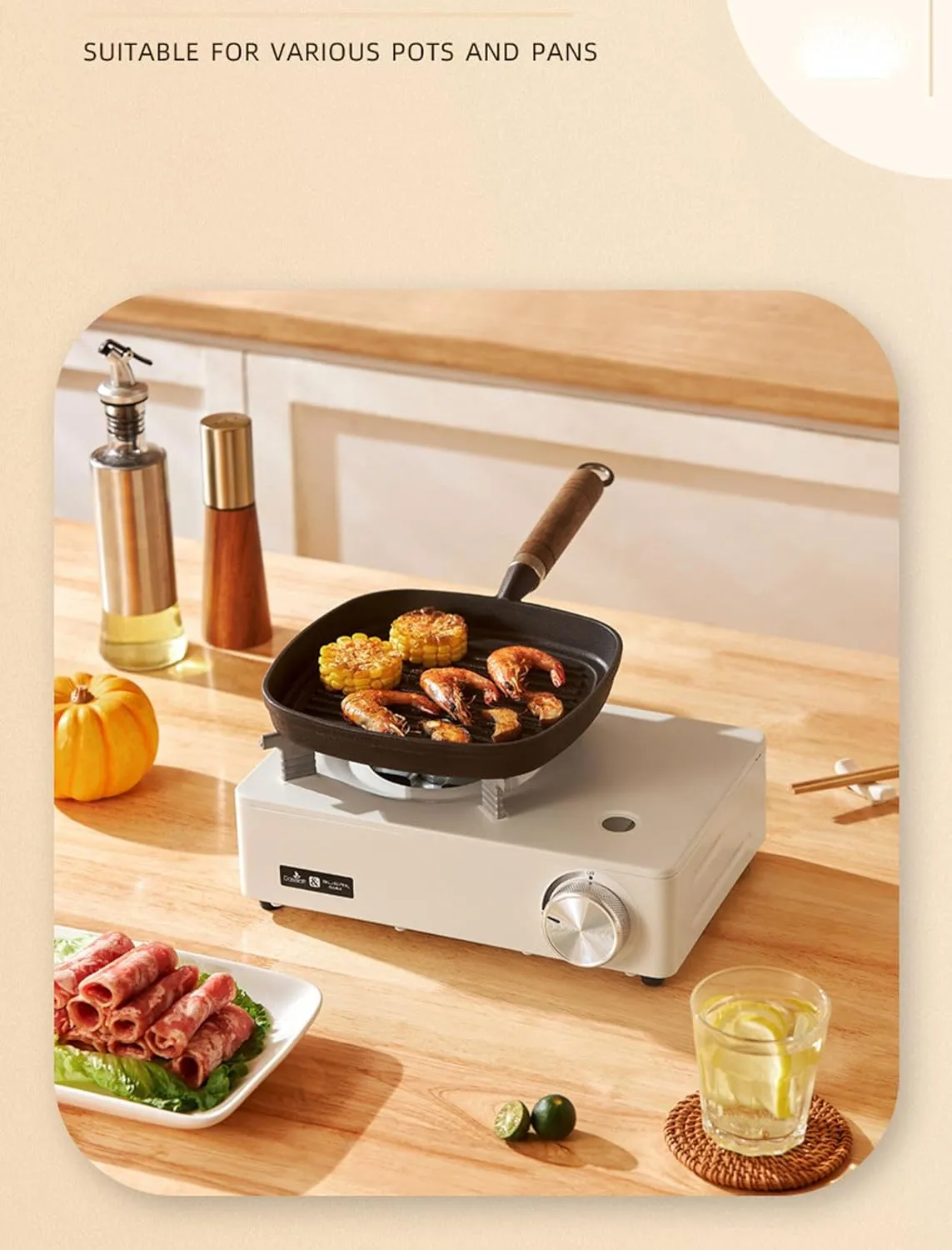 Cassette Stove Double-Head Butane Stove Double-Burner Barbecue Stove Field Camping Stove with Baking Tray