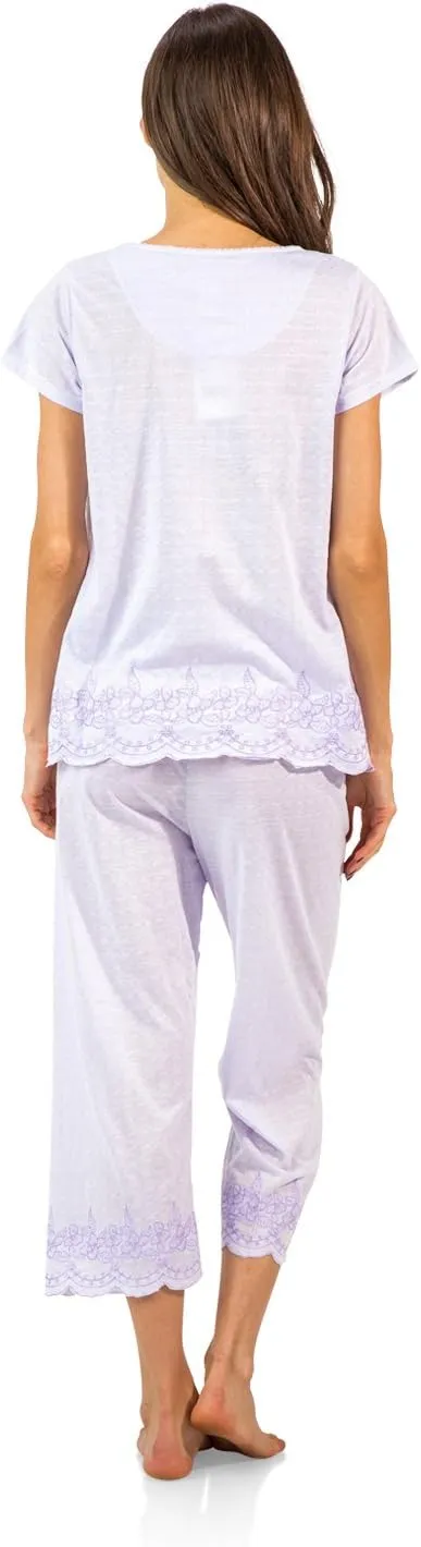Casual Nights Women's Short Sleeve Floral Capri Pajama Set