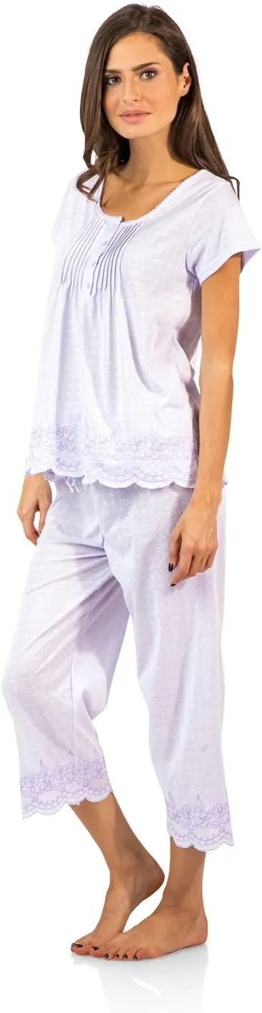 Casual Nights Women's Short Sleeve Floral Capri Pajama Set