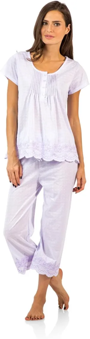 Casual Nights Women's Short Sleeve Floral Capri Pajama Set