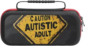 Caution Autistic Adult Portable Protective Shell Compatible with Switch Case Hard Travel Tote Bag with 20 Game Cartridges