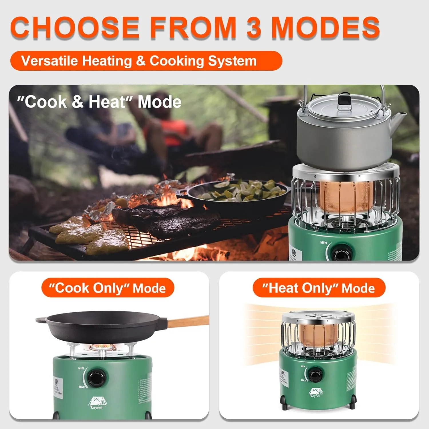 Caynel 2 in 1 Portable Propane Heater and Stove, Outdoor Camping Liquefied Gas Stove, Ice Fishing Hiking Hunting Survival Emergency Tent Multifunctional Handheld Heater (Green)