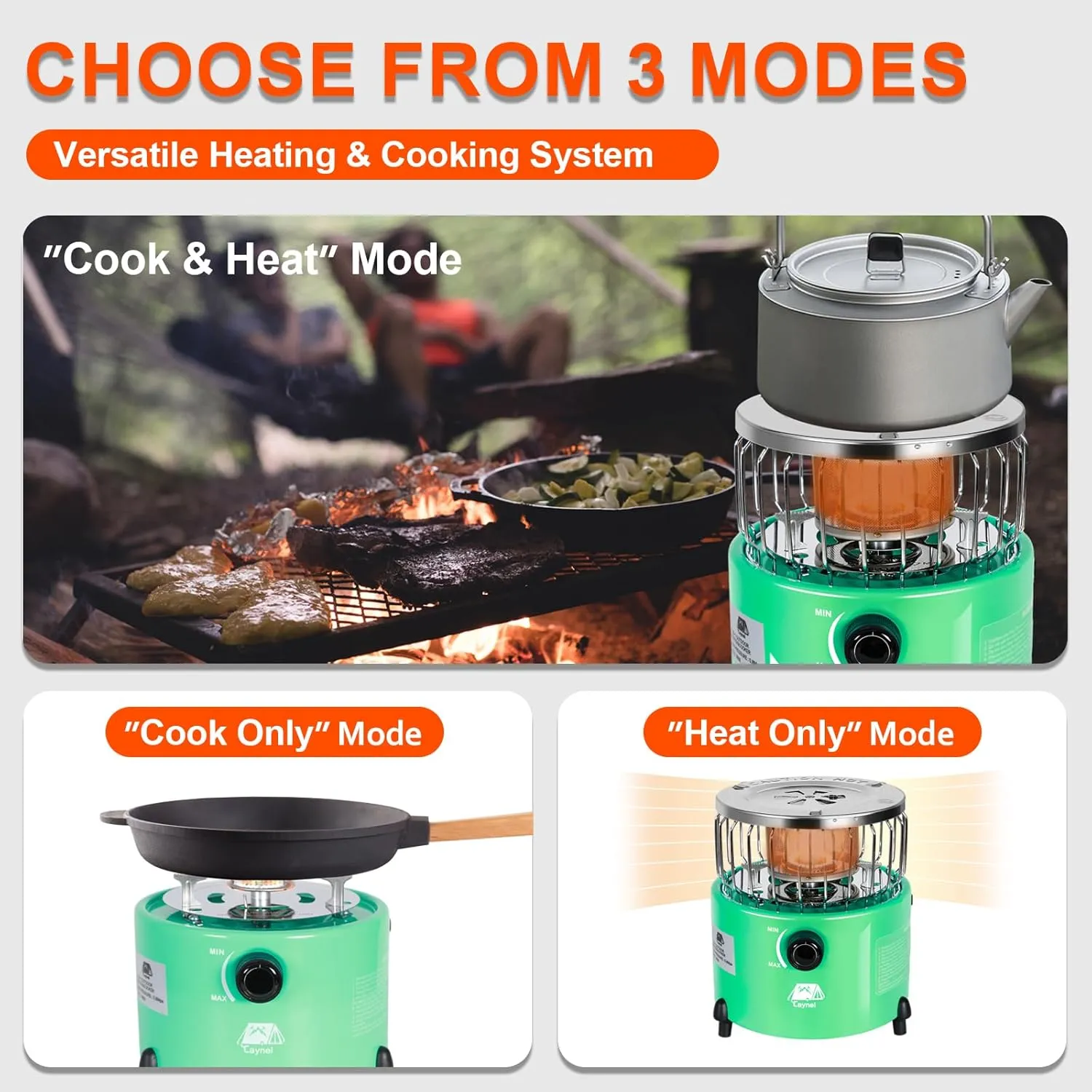 Caynel 2 in 1 Portable Propane Heater and Stove, Outdoor Camping Liquefied Gas Stove, Ice Fishing Hiking Hunting Survival Emergency Tent Multifunctional Handheld Heater（Grey）