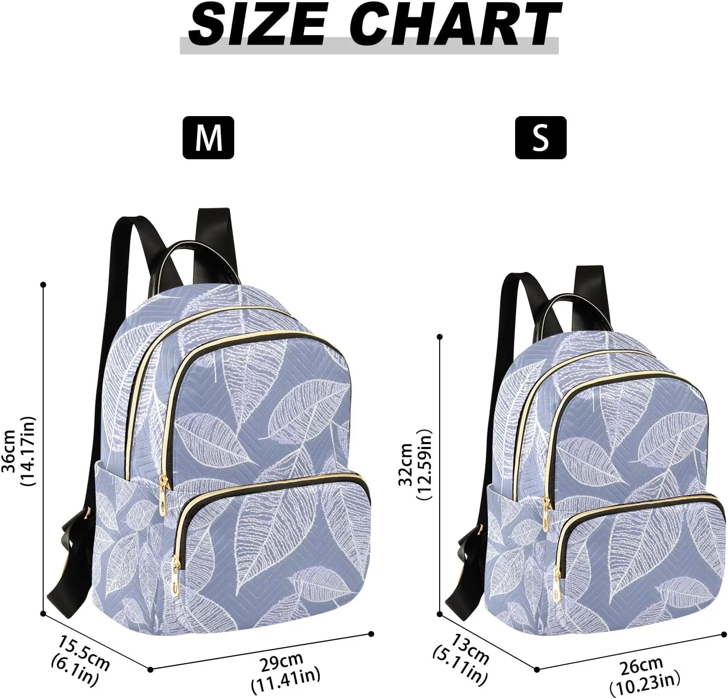 Charming Leaf Silhouettes Lilac Campus Backpack Purse Bookbag Quilted Backpack for Women 13" Laptop Backpack Stylish Printed Rucksack with Multiple Pockets Lightweight Travel