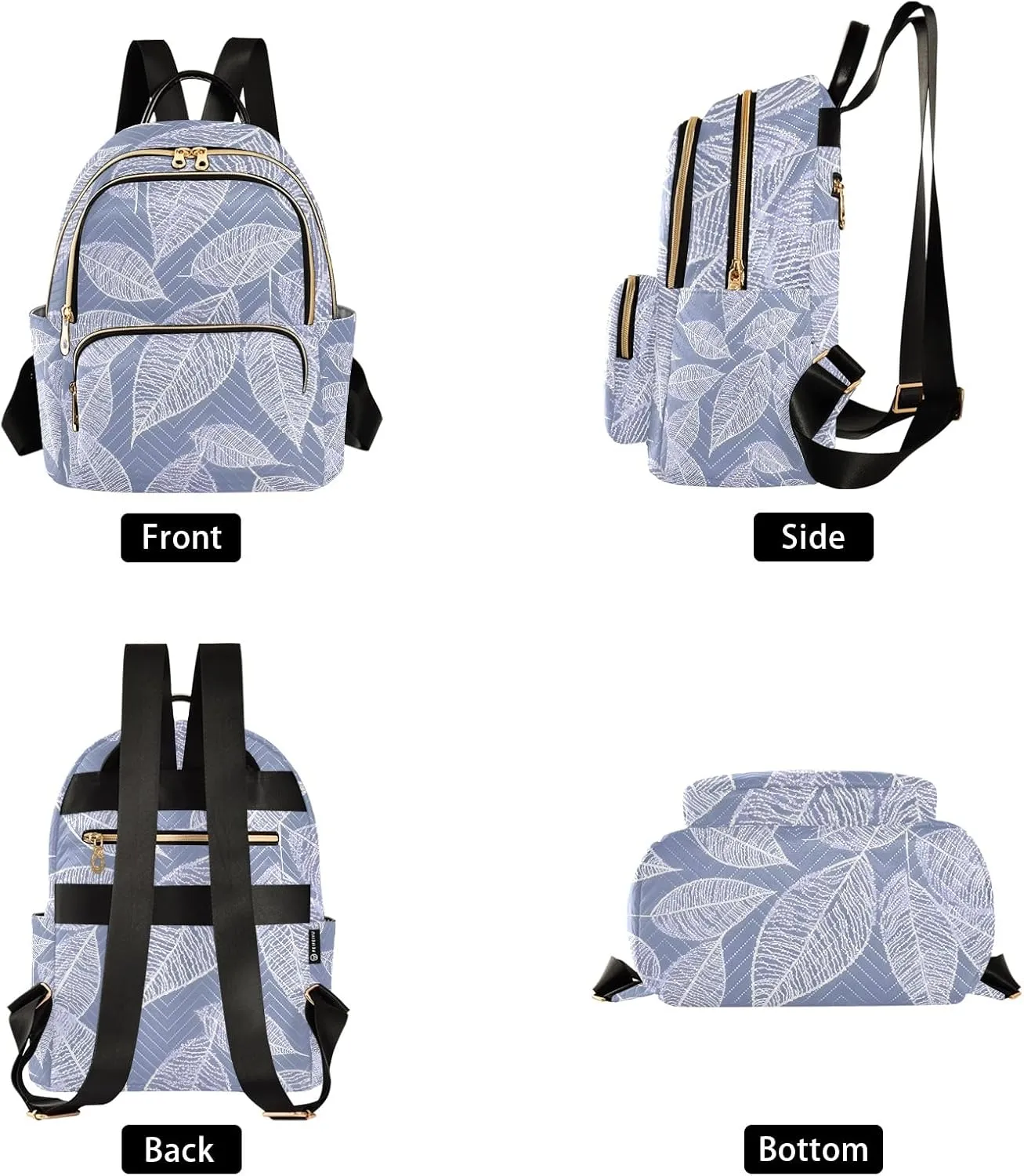 Charming Leaf Silhouettes Lilac Campus Backpack Purse Bookbag Quilted Backpack for Women 13" Laptop Backpack Stylish Printed Rucksack with Multiple Pockets Lightweight Travel