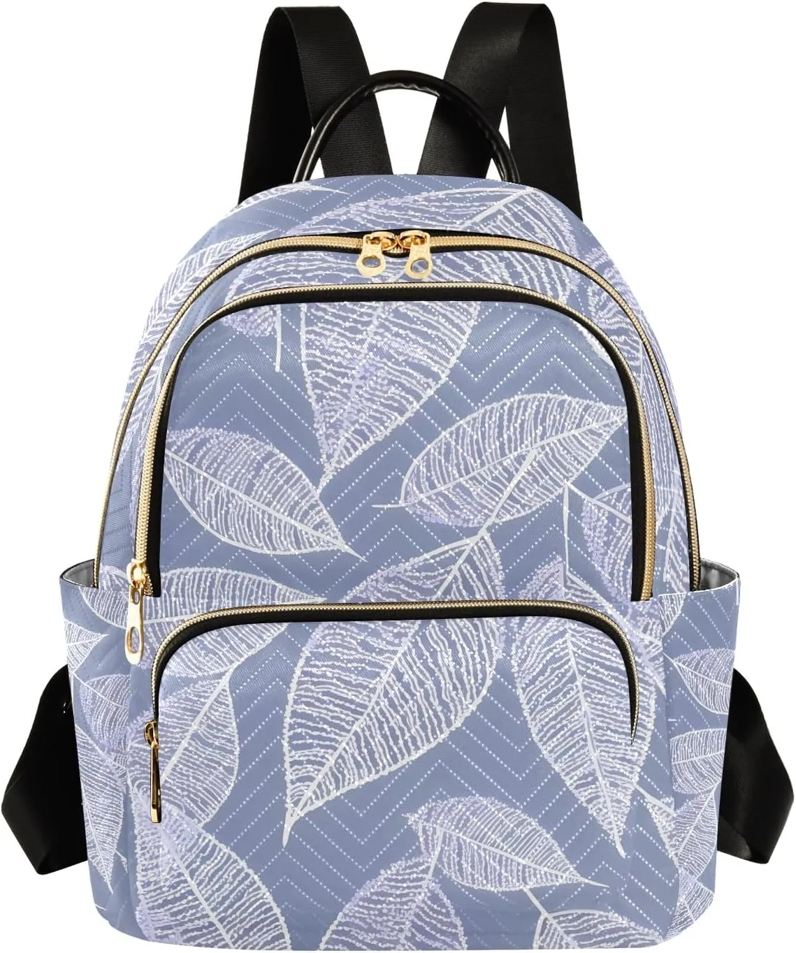 Charming Leaf Silhouettes Lilac Campus Backpack Purse Bookbag Quilted Backpack for Women 13" Laptop Backpack Stylish Printed Rucksack with Multiple Pockets Lightweight Travel