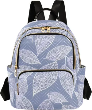 Charming Leaf Silhouettes Lilac Campus Backpack Purse Bookbag Quilted Backpack for Women 13" Laptop Backpack Stylish Printed Rucksack with Multiple Pockets Lightweight Travel