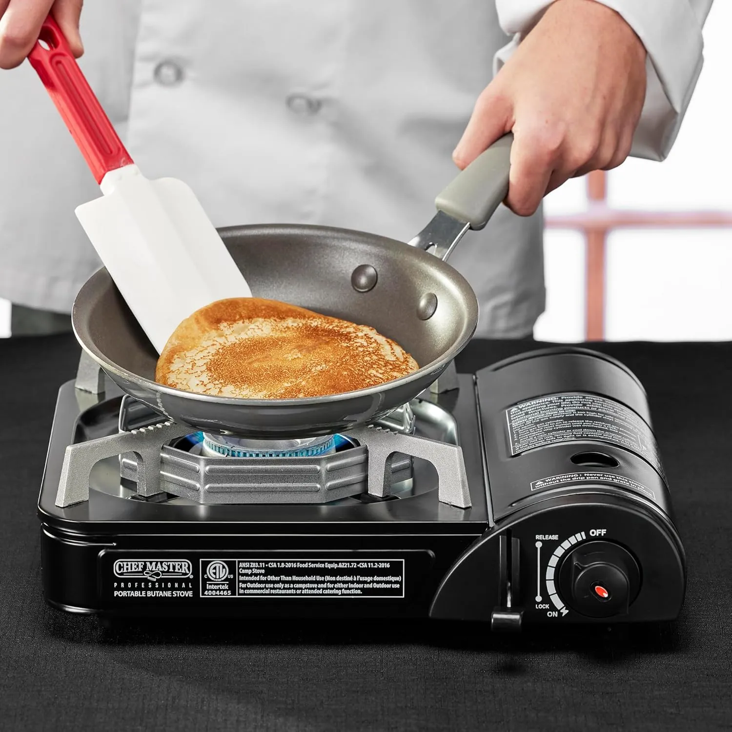 Chef Master Portable Butane Camping Stove, Piezo Ignition 7,650 BTU Output, Wind-Guard Portable Stove Burner with Portable Carrying Case for Emergencies, Road Trips, Hiking, Camping Essentials 90027