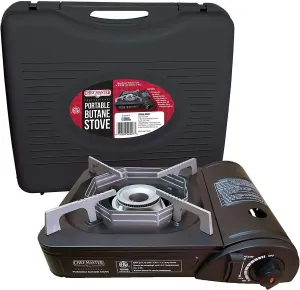Chef Master Portable Butane Camping Stove, Piezo Ignition 7,650 BTU Output, Wind-Guard Portable Stove Burner with Portable Carrying Case for Emergencies, Road Trips, Hiking, Camping Essentials 90027