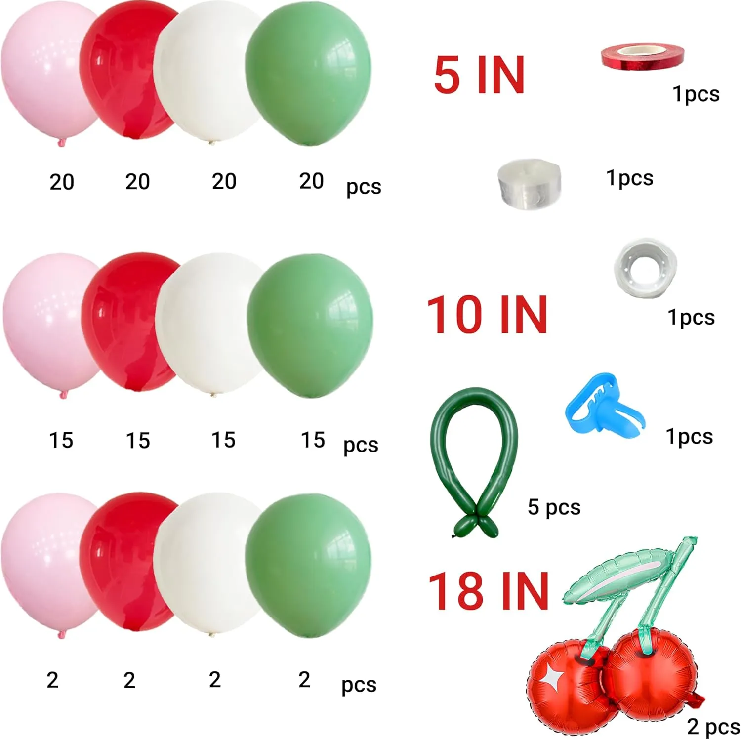 Cherry Balloon Arch Kit - 159Pcs Red Pink White Green Balloons with DIY Cherry,Foil Cherry Balloons for She is the Cherry on Top Baby Showers & Birthday Parties | Quick-Install Durable Garland Decor