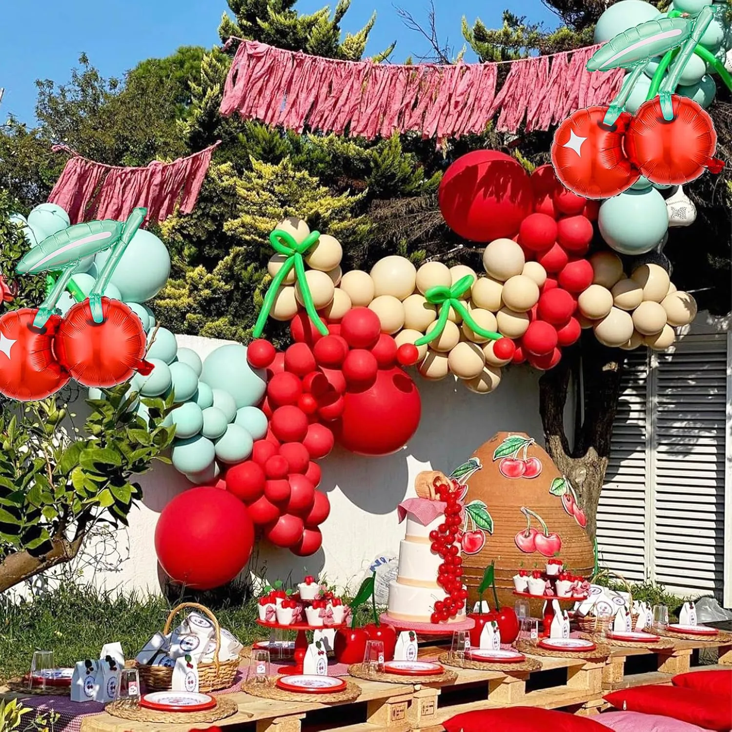 Cherry Balloon Arch Kit - 159Pcs Red Pink White Green Balloons with DIY Cherry,Foil Cherry Balloons for She is the Cherry on Top Baby Showers & Birthday Parties | Quick-Install Durable Garland Decor