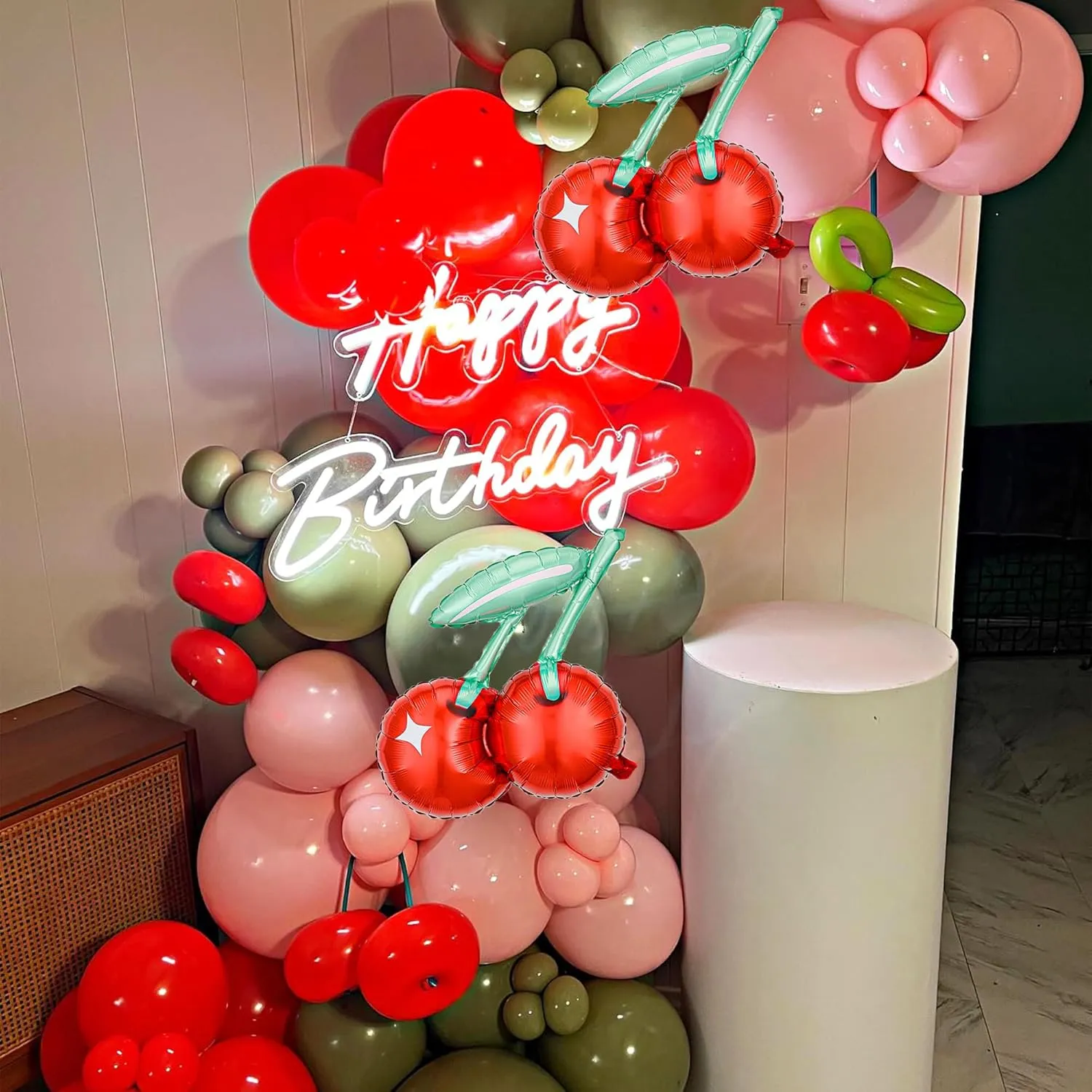 Cherry Balloon Arch Kit - 159Pcs Red Pink White Green Balloons with DIY Cherry,Foil Cherry Balloons for She is the Cherry on Top Baby Showers & Birthday Parties | Quick-Install Durable Garland Decor