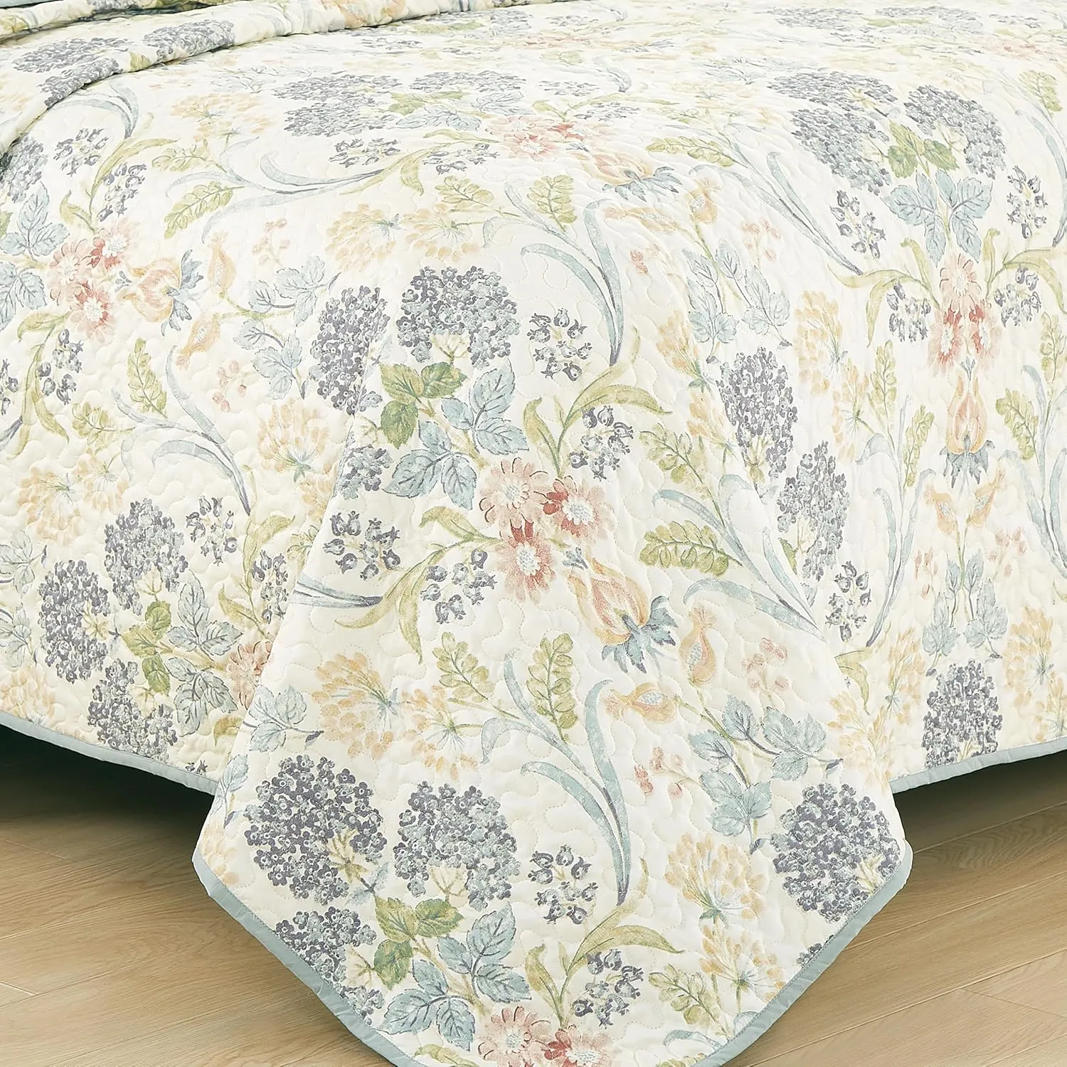 Chezmoi Collection Alyssa 3-Piece Floral Medallion Garden Quilt Set Queen - Multicolor Blue Green Red Yellow White Printed Microfiber Lightweight Bedspread Set for All Season
