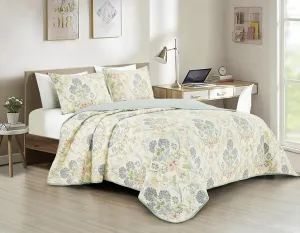 Chezmoi Collection Alyssa 3-Piece Floral Medallion Garden Quilt Set Queen - Multicolor Blue Green Red Yellow White Printed Microfiber Lightweight Bedspread Set for All Season