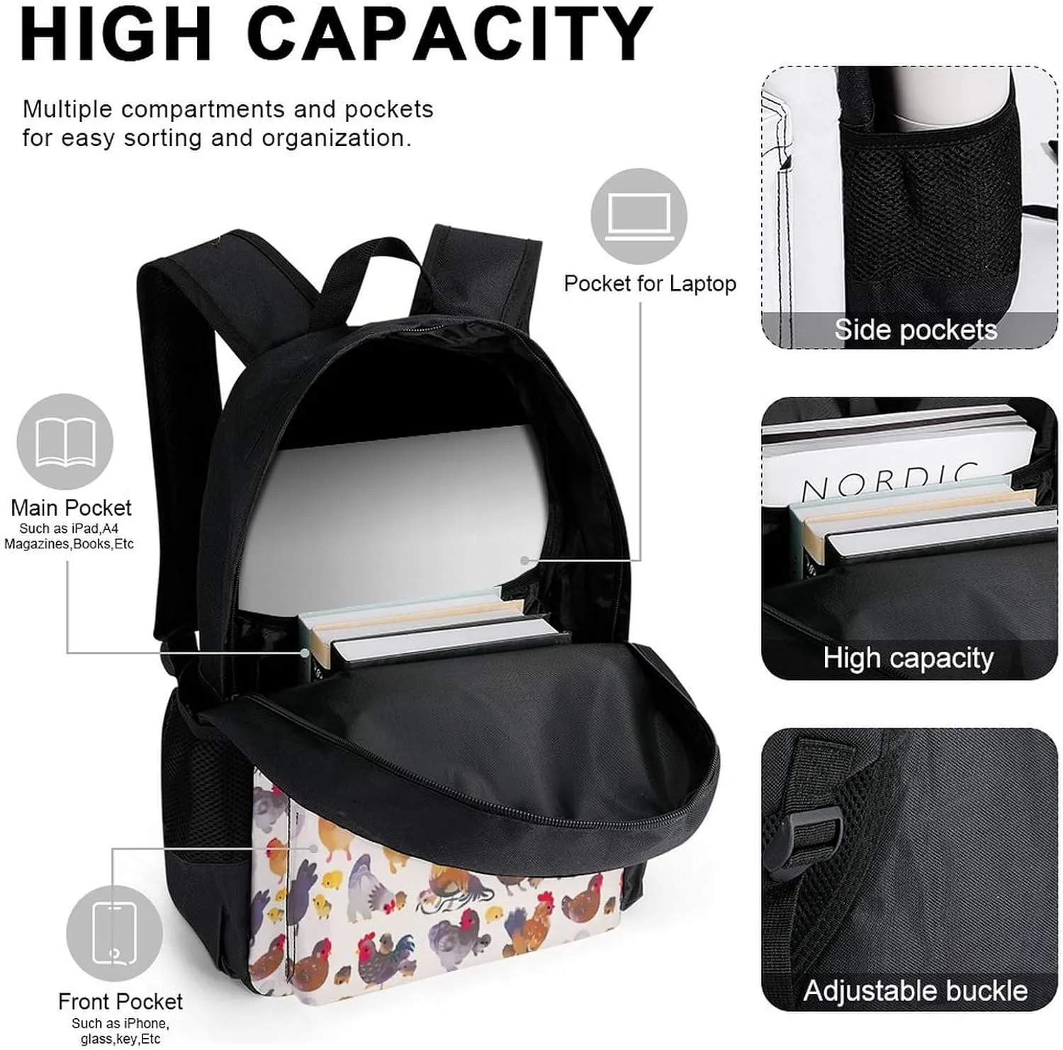 Chicken And Chick Lightweight Pocket Backpack Crossbody Lunch Bag Set Unisex
