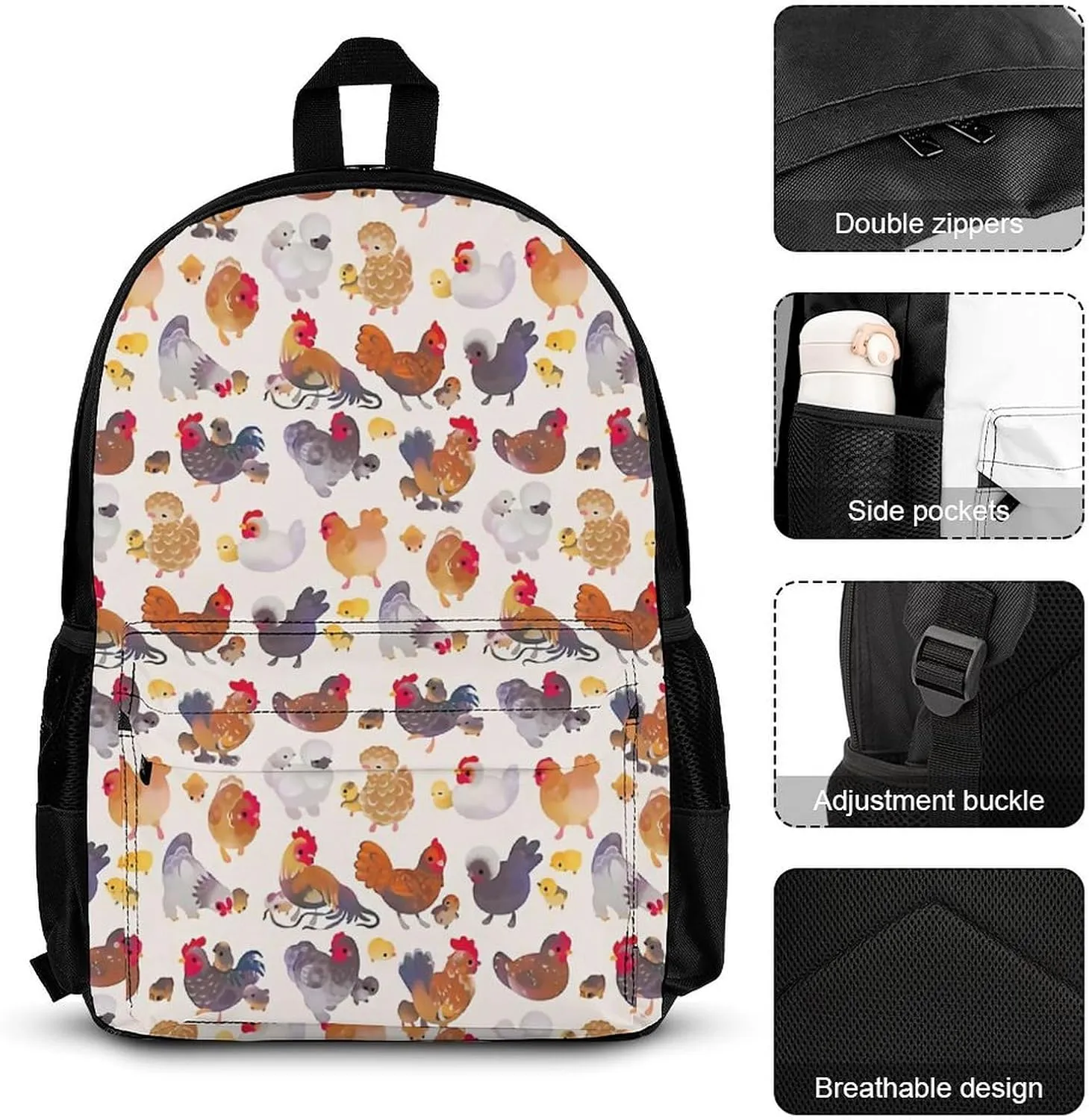 Chicken And Chick Lightweight Pocket Backpack Crossbody Lunch Bag Set Unisex