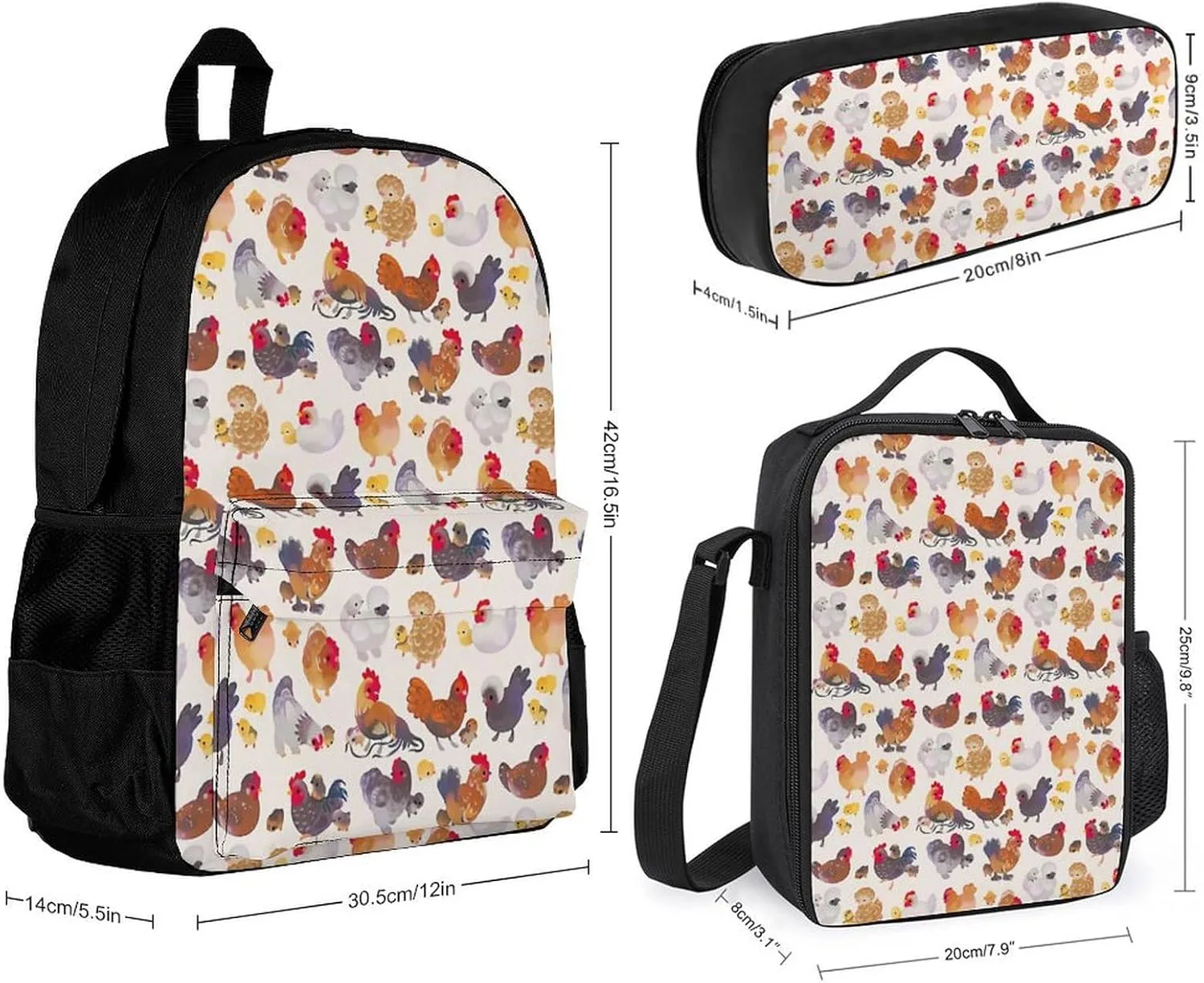 Chicken And Chick Lightweight Pocket Backpack Crossbody Lunch Bag Set Unisex