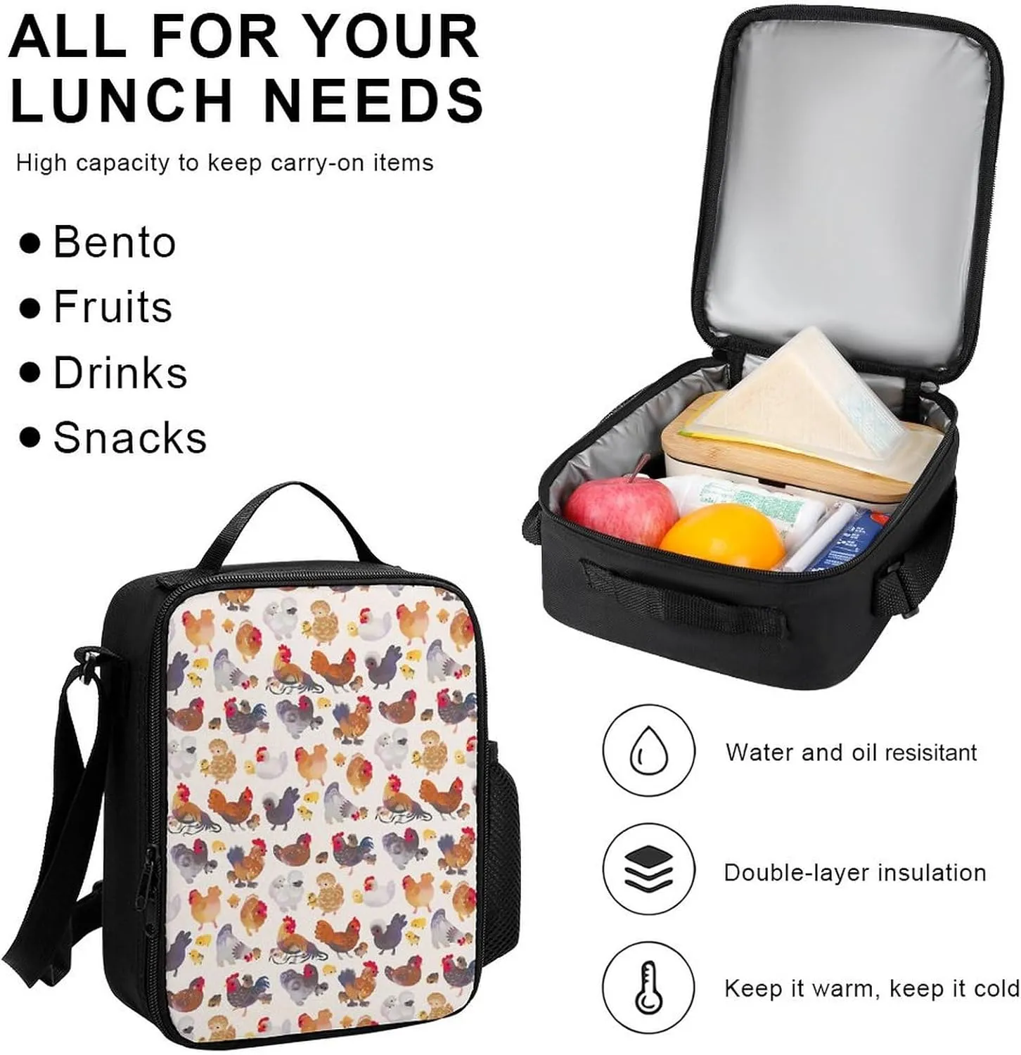 Chicken And Chick Lightweight Pocket Backpack Crossbody Lunch Bag Set Unisex