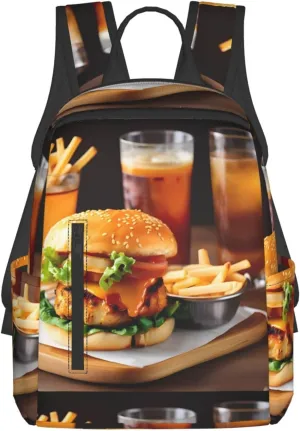 Chicken leg burger drink Lightweight Backpack Travel Shoulder Bag with Stylish Print, Leisure Day Trips Shopping Backpack