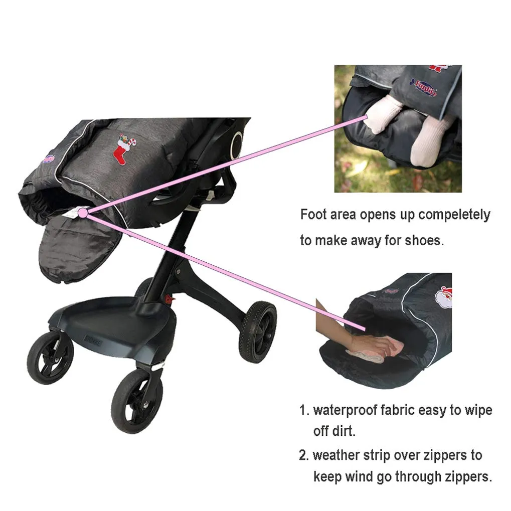 Christmas DIY Play Fun Waterproof Winter Stroller Bunting Bag Toddler,Width Adjustable, Anti-Dirt,Foot Area Open, Hoodie, All Features Needed for Baby Stroller Footmuff