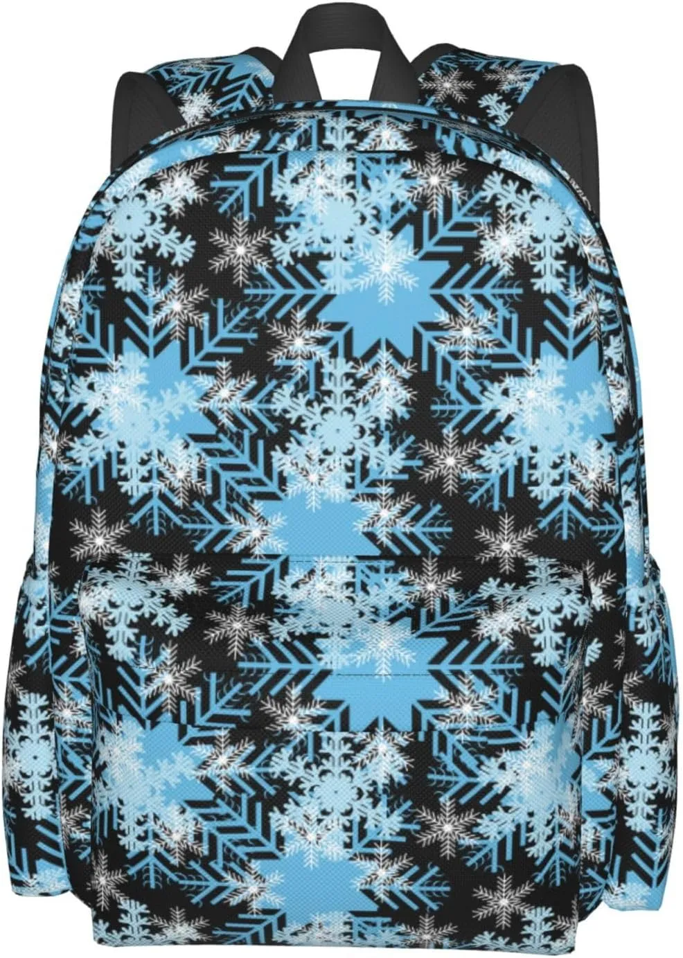 Christmas Snowflakes Blue Backpack Casual Laptop Backpack Large Capacity Double Shoulder Bag Travel Daypack For Women Men